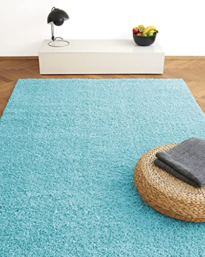 floor factory Hochflor Shaggy Teppich Colors blau/türkis 120x170cm - pflegeleichter und günstiger Langflorteppich