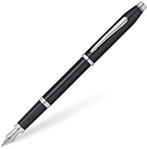 CROSS Century II Black Lacquer Fountain Pen with Rhodium-Plated Appointments and Stainless Steel Fine Nib