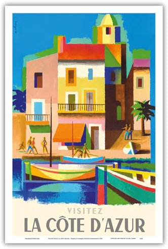 Pacifica Island Art Visitez (Visit) La Côte D'Azur – Frankreich – Französische Riviera – Vintage-Reiseposter von Jacques Nathan-Garamond c.1953 – Meister-Kunstdruck, ungerahmt, 30,5 x 45,7 cm