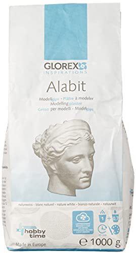 Glorex 6 2608 429-Gesso da colata Alabit Bianco Naturale, Sacchetto da 1000 g, modellazione di Alta qualità, per Modelli, Piccoli rilievi e stampi in Gesso, Plaster, White, unità