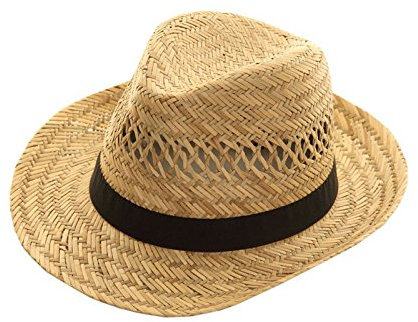 Top Brand Unisex Natural Straw Trilby/Fedora Hat with a Black Band. (57cm)