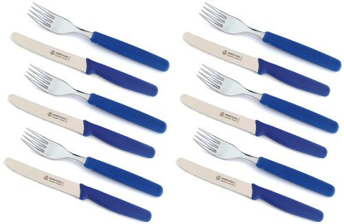 Menübesteck 12 tlg. PP blau | bestehend aus 6x Tafelmesser + 6x Gabel