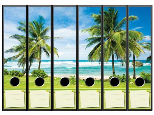 6 Ordnerrücken Motiv-Aufkleber BARBADOS - Format 65 x 300 mm - passend für 6 breite Standard Din-A4-Ordner mit 7,5 oder 8,0 cm Rückenbreite