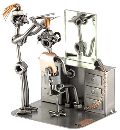 Steelman24 I Schraubenmännchen Friseurin Mit Spiegel I Made in Germany I Handarbeit I Geschenkidee I Stahlfigur I Metallfigur I Metallmännchen