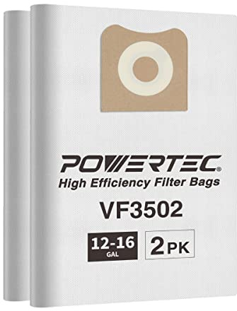 Powertec 75002 haute efficacité Sacs filtrants pour Ridgid Wet/Dry Vacuum Vf3502, 2-pack