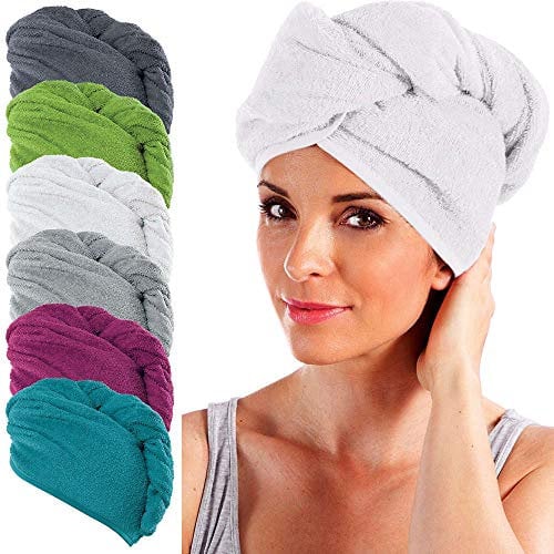 Erwin Müller Turban, Haarturban mit Knopf weiß Größe 28x70 cm - auch als Kinderturban geeignet 100% Baumwolle, saugstark, Stabiler Halt - (weitere Farben)