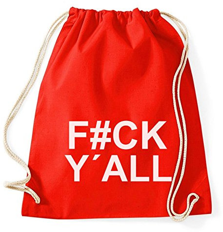 F#ck Y'all Gym Bag Turnbeutel Rucksack Sport Hipster Style in 8 Farben, Farbe:Rot