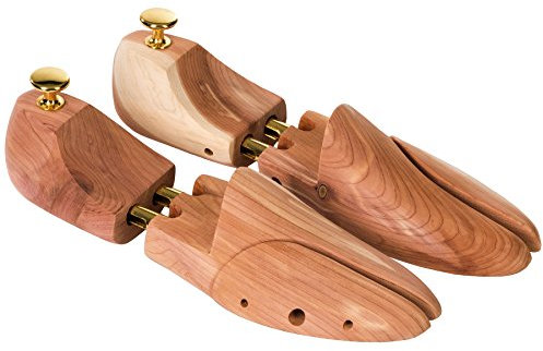 TecTake® Tendiscarpe in Legno di Cedro, Tendiscarpe Uomo e Donna, Antipiega Scarpe Universale, Tendi Scarpe con Doppia Molla Telescopica, Pulsante in Ottone - Misura 44-45