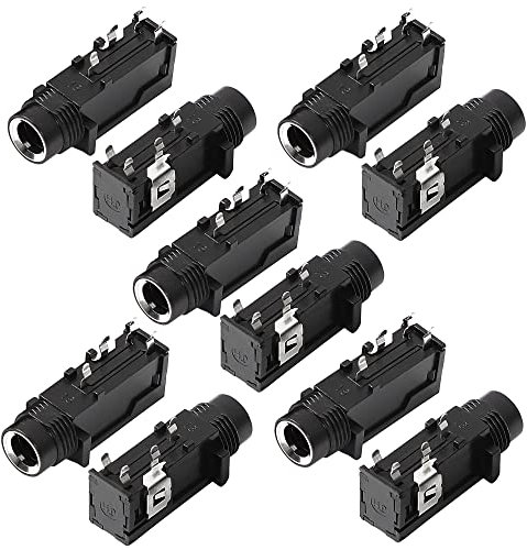 sourcing map 10 Pcs 6.35mm 1/4 Inch Stereo Socket 4 Pins PCB Panel Mount Connectors Headphone Mono Thread Lock Audio Jack Connector for DIY Replacement AV Car Audio MP3 Player, Black