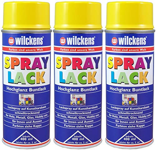 3x Wilckens 400ml Spraydose Spraylack Alkydharzlack Sprühlack Lack Rapsgelb RAL 1021 100ml/1,00 EUR …