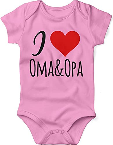 miKalino Babybody mit Spruch für Jungen Mädchen Unisex kurzarm I love Oma & Opa | handbedruckt in Deutschland | Handmade with love, Farbe:rosa, Grösse:62