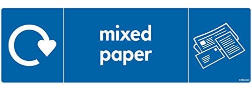 stika.co Mixed Paper Recycling Sticker - WRAP Recycle Now Sign, 200x60mm Vinyl Label – Self-Adhesive, BS EN ISO 7010 Compliant, Eco Waste Bin Sign