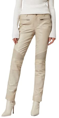 RICANO Donna - Damen Lederhose in Biker-Optik (Slim Fit/Regular Waist) – echtes (Premium) Ziegen Leder (Weiß, S)