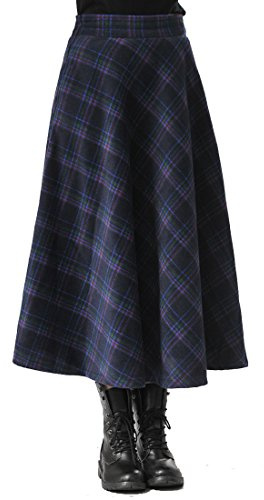 TEERFU Women High Waist Skirt Vintage Pleated A Line Flared Skater Knee Length Midi Swing Dress with Pockets