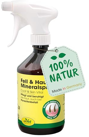 cdVet Naturprodukte Fell & Haut Mineralspray 500 ml - Hund, Pferd - Pflegemittel - Parasitenbefall - pflegt + beruhigt die Haut - Schuppen + trockene Hautpartien + glanzlosem Fell - Reinigung -