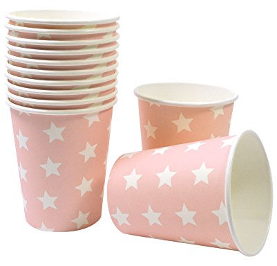 Frau WunderVoll® 60 PAPPBECHER ROSA, Sterne, 240 ml/Einwegbecher, Trinkbecher, Papierbecher, Einweggeschirr, Geschirr, Hochzeit, Kindergeburtstag, Partygeschirr
