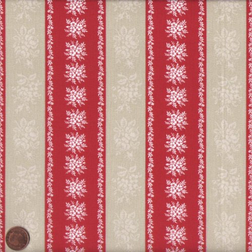 100% Baumwolle Stoff | Rot | Weihnachten - Streifen | Stoffbreite: 140cm (0,5 m)