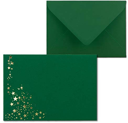 25x Weihnachts-Briefumschläge - DIN C6 - mit Gold-Metallic geprägtem Sternenregen -Farbe: Dunkelgrün - Nassklebung, 120 g/m² - 114 x 162 mm - Marke: GUSTAV NEUSER