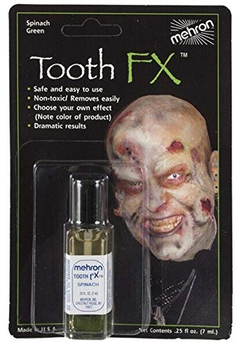 Mehron Make-up Tooth FX Spinach | Temporäre grüne Zahnlackierung | Ideal für verfaulte oder bizarre Zahn-Effekte | SFX für Halloween, Cosplay und Theater (4 ml)