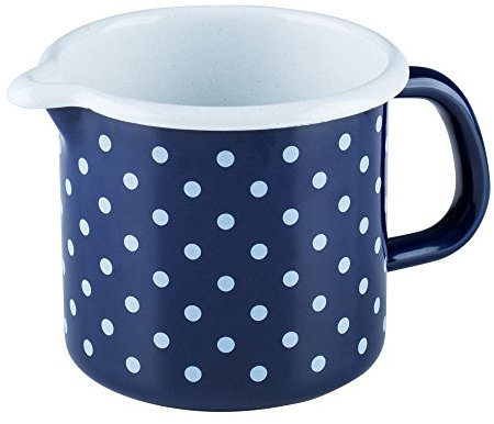Riess, 0039-075, Schnabeltopf 10, COUNTRY - DIRNDL, Durchmesser 10 cm, Höhe 10 cm, Inhalt 0.75 Liter, Emaille, pünktchenblau, blau/weiß, Induktion
