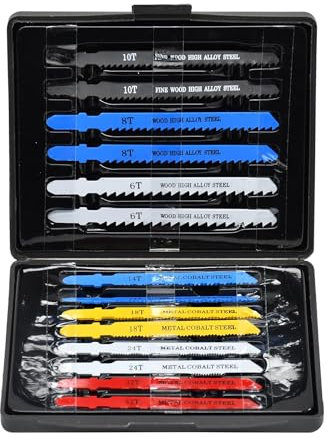 Dapetz ® 14 Pcs Jigsaw Blades Set Assorted T-Shank Reciprocating Metal Plastic Wood Saw Blades Fast Cut Steel Jigsaw Compatible with All Bosch Dewalt Makita Milwaukee