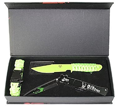G8DS® Zombie Dead Messerset Einhandmesserin Stiletto Optik + Taschenlampe + Paracordarmband