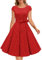 Dressystar Damen Vintage 50er Cap Sleeves Dot Einfarbig Rockabilly Swing Kleider Rot Weiß Dot A XS