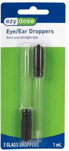 EZY DOSE, 2 Count (Pack of 1), Clear Ear and Eye Medicine Dropper | for Liquid & Essential Oils | 1mL Capacity | Glass | Straight and Bent Tip