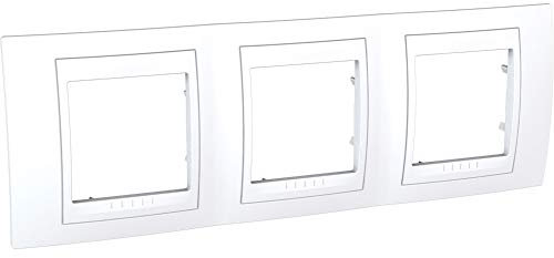 plaque schneider unica - 3 postes - 3 x 2 modules - horizontale - blanc - liseré blanc