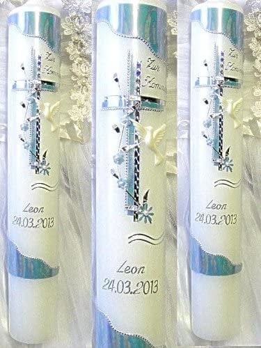 Taufkerze Kommunionkerze Junge Mädchen 400/40 mm VT-34 inkl. Zubehör für selbstbeschriften