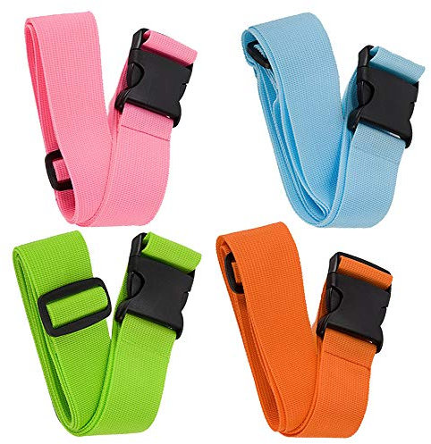 Gepäckgurte für Koffer – Gemischte Farben, 4er-Pack – Premium-Nylongurte zur Gepäcksicherung – Längenverstellbar 1 – 2 Meter – von BlueCosto