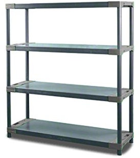 MODO24 Jupiter-4 Plastikregal, Kunststoffregal mit 4 Fachböden, freistehend, Wetterfest, Steckregal, Werkstattregal, Kellerregal, Lagerregal für Garage, Abmessungen 138x100x42 cm, Farbe: Grau