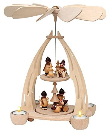 Dekohelden24 Hochwertige Tischpyramide mit Schneemannfiguren, ca. 35 cm