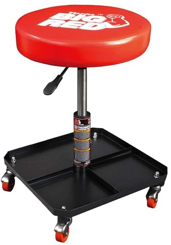 BIG RED TR6350 Torin Rolling Pneumatic Creeper Garage/Shop Seat: Padded Adjustable Mechanic Stool with Tool Tray Storage, Red Large