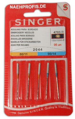 SINGER Nadeln für Stickarbeiten Nr. 2044 Typ 130/705H-E in Stärke 80/11 und 90/14