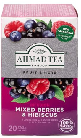 Ahmad Tea - Infuso Frutti di Bosco e Ibisco | Tisana alla Frutta con More, Mirtilli, Lamponi e Rosa Canina | 6 Confezioni x 20 Bustine