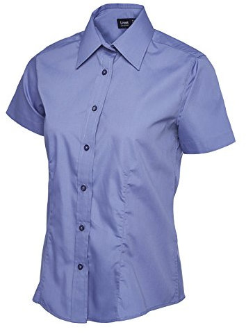Ladies Poplin Half Sleeve Shirt - Mid Blue - 3XL