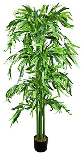Decovego Bambus Bambus-Strauch Kunstpflanze Kunstbaum Bambusbaum Baum Künstliche Pflanze Bamboo Künstlich Echtholzstamm Innendekoration Deko 140 cm