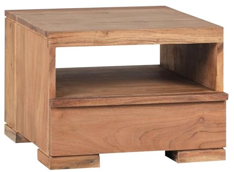Wohnling Nachttisch Massiv-Holz Akazie Nacht-Kommode 30 cm 1 Schublade Ablage Nachtschrank Landhaus-Stil Echt-Holz Nachtkästchen dunkel-braun Nacht-Konsole Natur-Produkt Schlafzimmer-Möbel Unikat
