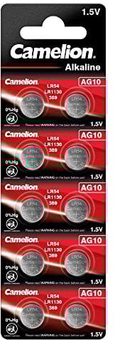 Camelion 12051010 pile a bottone alcaline senza mercurio AG10/LR54/LR1131/389 (1,5 V, 10 Pack)