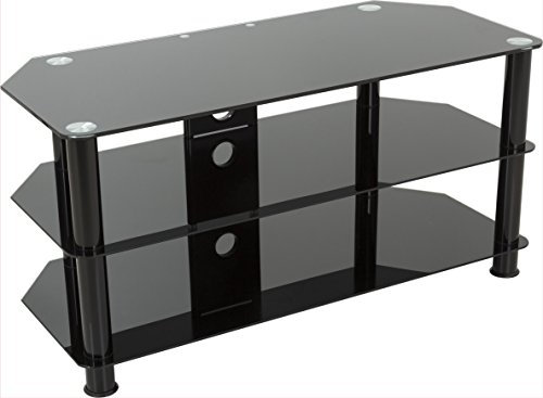 AVF Black Glass TV Stand - Black Glass and Metal Leg TV Unit Floorstand with Cable Management, 100cm Wide, For TVs Up to 50 & 40kg Max - SDC1000CMBB