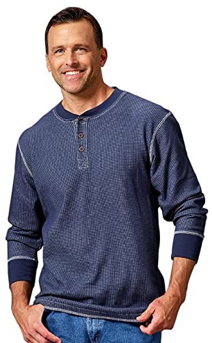 Wrangler Authentics Men's Long Sleeve Waffle Henley Shirt, Mood Indigo, XL