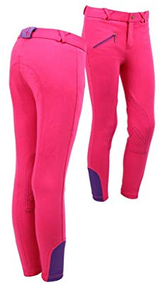 qhp tendance Pantalon d'équitation Junior Pantalon d'équitation pour enfant plastique avec basanes Fuchsia Taille 128