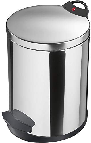 Hailo 0513-039 Pedal bin T2 M, 11 L, Stainless Steel, waste bag clamping, made in Germany