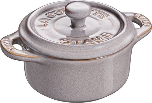 Staub Ceramic Set of 6 Dessert Bowls Casserole Dishes Mini Cocotte Round Antique Grey 10 cm