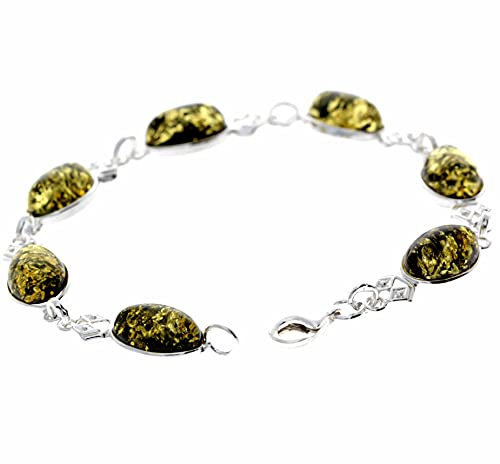 SilverAmber Jewellery - 925 Sterling Silber mit oval baltischem Grüner Bernstein Armband - 19.5 cm - 3233G