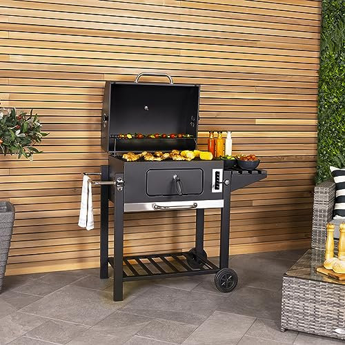CHARLES BENTLEY American Large Portable Grill Charcoal BBQ With Thermometer, Bottle Opener, Warming Rack, Adjustable Heights, Barbecue For Family Parties In Summer (108x114cm)