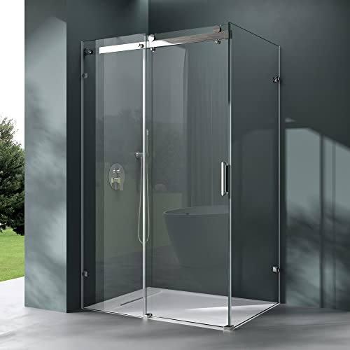 Mai & Mai Cabine de Douche en Angle Transparent sans Receveur 80x105x195cm | Pare-douche avec Porte Coulissante, Paroi de Douche, Verre Trempé Nano 8mm, Montage Réversible, RAV17-2