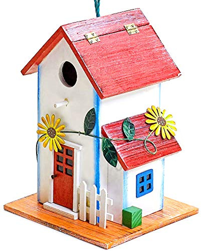 Hand-Painted Wooden Birdhouse with Flowers Outdoor Garden Decor by Bo Toys