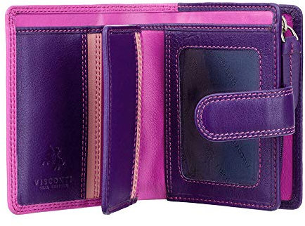 Visconti - Damen Kleine Leder 9 Kreditkarten Reißverschluss Rundherum Portemonnaie RB40 In Beeren Mehrfarbig